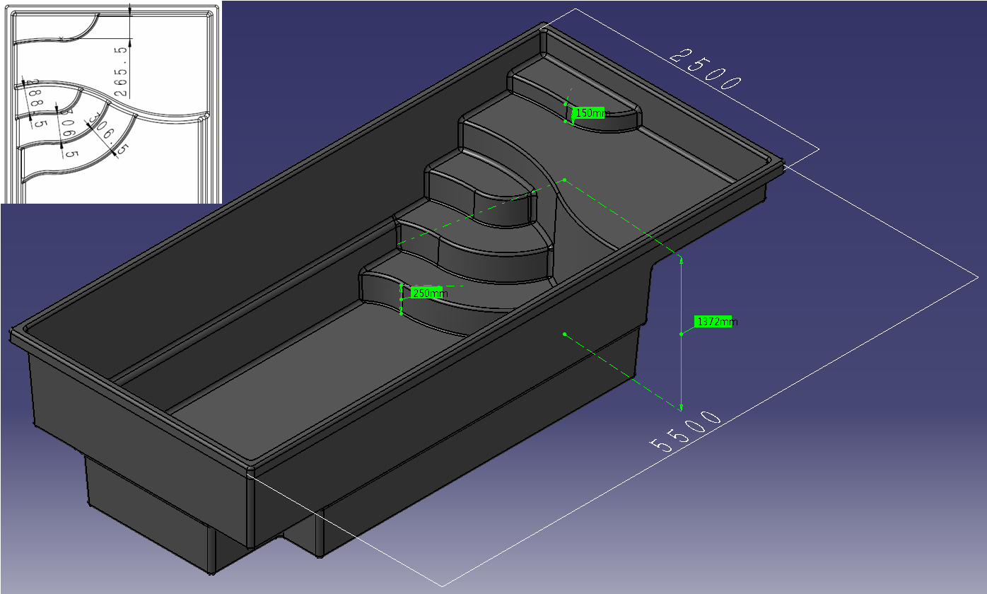 Pool in fibra di vetro 5,5 x 2,5 x 1,37 m